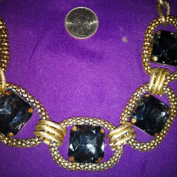 Chunky statement gold plated link necklace with huge brown/black gems - Picture 3 of 7
